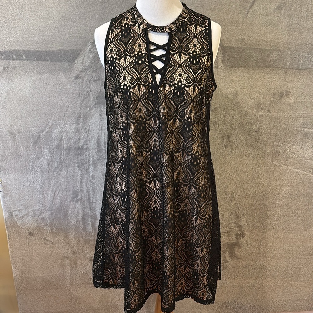 Black Lace Over Full Nude Lining Sz M Whimsigoth  Dark Romantic Witchcore